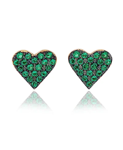Suzy Levian New York Sterling Silver Cubic Zirconia Pave Heart Stud Earrings