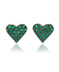 Suzy Levian New York Sterling Silver Cubic Zirconia Pave Heart Stud Earrings