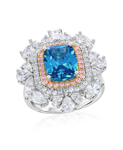 Suzy Levian New York Cubic Zirconia Halo Cocktail Ring Sterling Silver