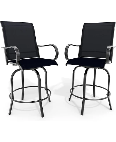 gaomon 2 Piece Outdoor Swivel Bar Chairs, Patio High Swivel Bar Stools, All Weather Back Armrest Patio Chairs, Outdoor Rotating Chair Counter Height