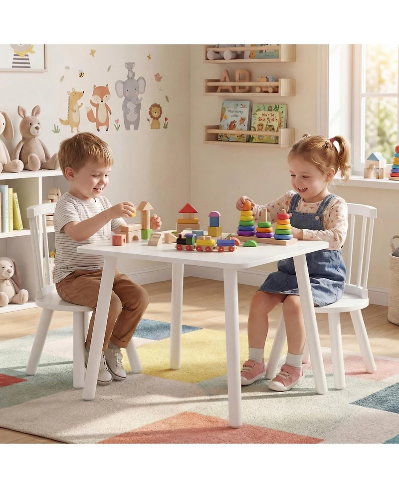 Sugift Kids Wooden Table and Chairs Set Three Piece Toddler Furniture
