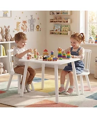 Sugift Kids Wooden Table and Chairs Set Three Piece Toddler Furniture