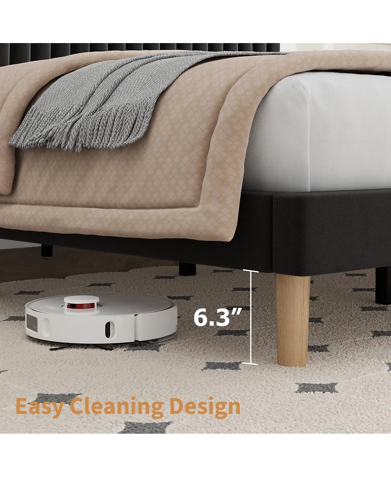 Homfan Velvet Bed Frame, Vertical Channel Tufted Headboard, Height Adjustable, Upholstered Platform Bed