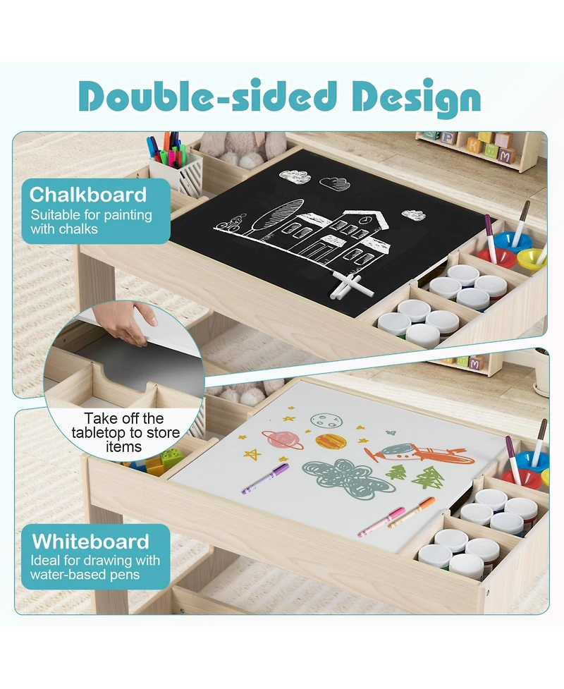 Sugift Multifunctional Kids Table and Chairs Set with Chalkboard