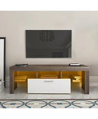 Rainsken Modern Tv Stand with Led Light, Media Console Entertainment Center for 50 Inch Tv with Toughened Glass Shelf for Living Room