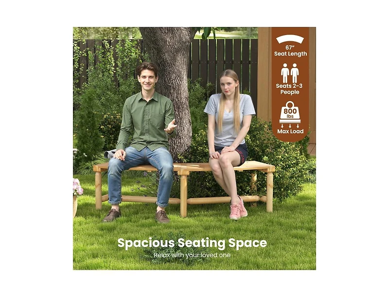 Slickblue Outdoor Curved Wood Bench Backless Fire Pit Seating