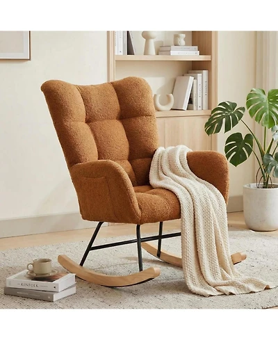 gaomon Comfy Rocking Chair for Nursery or Bedroom, Upholstered Glider with Side Pocket and Ergonomic Backrest