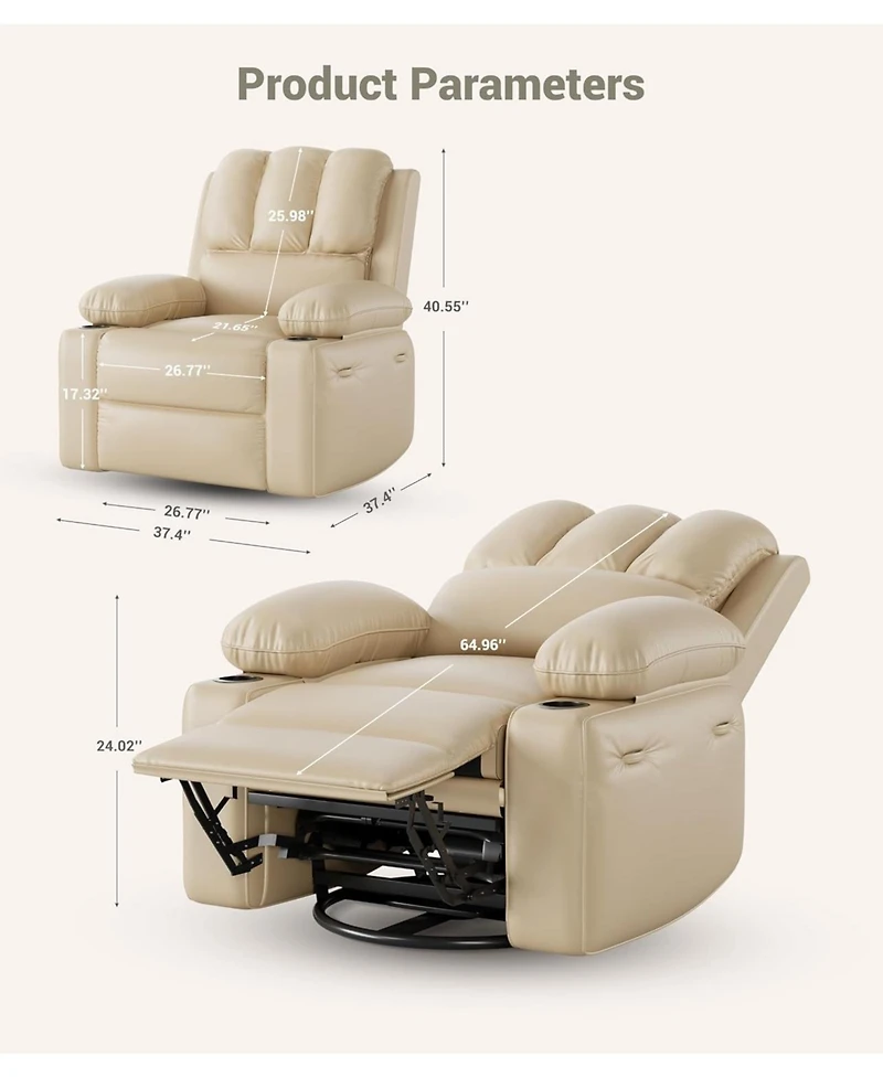 gaomon Manual Recliner Chair for Adults, Pu Leather Single Sofa with Extra-Wide Seat and Ergonomic Support for Living Room and Bedroom