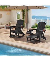 gaomon Folding Adirondack Rocking Chair with Retractable Ottoman and Cup Holders, Hdpe All-Weather Outdoor Chair for Porch