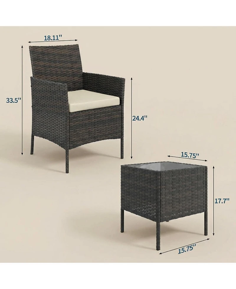 gaomon 3-Piece Pe Rattan Patio Bistro Set with Cushioned Chairs,Cushion