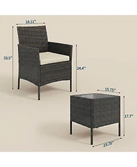 gaomon 3-Piece Pe Rattan Patio Bistro Set with Cushioned Chairs,Cushion