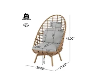 sumyeg Outdoor Wicker High-back Swivel Lounge Chair with Teak Finished Leg, Faux Rattan and Cushion
