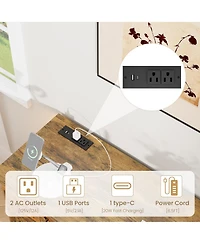 gaomon Farmhouse Drawer Dresser with Charging Station and Led Lights