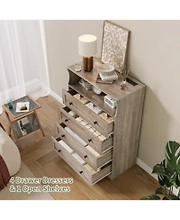 gaomon Tall Dresser for Bedroom with Led Lights and Charging Station, 4 Drawers Wood Chest of Drawers for Closet, Living Room