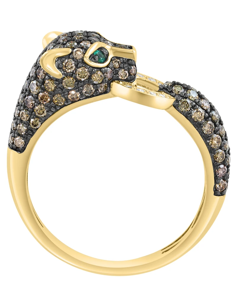 Effy Collection White Diamond and Black Diamond (1 ct. t.w.) Emerald Accent Ring in 14k Yellow Gold