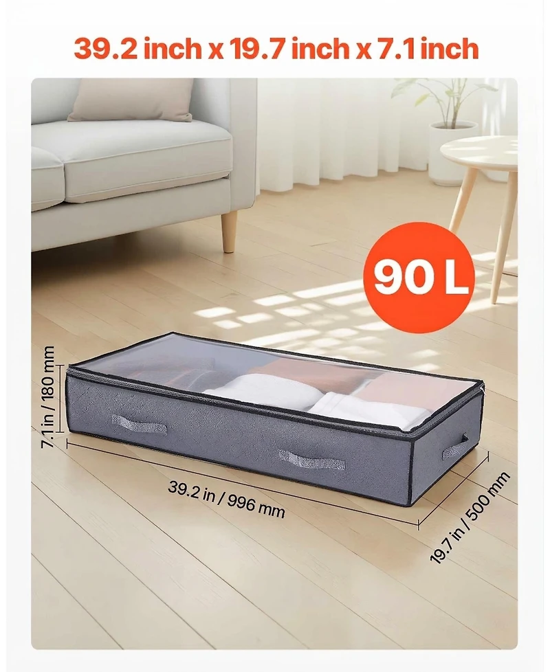 Sugift 4 Pack Under Bed Storage with Clear Lids 39.2in x 19.7in x 7.1in 90L