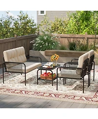 Sugift 4 Piece Patio Furniture Set with Rattan Chairs and Loveseat