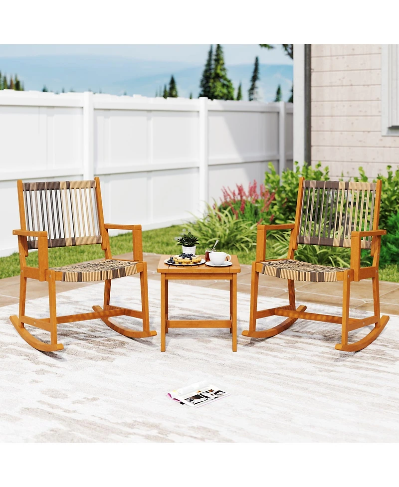 Sugift 3 Piece Patio Rocking Bistro Set with Acacia Wood Frame