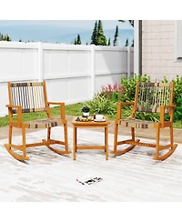 Sugift 3 Piece Patio Rocking Bistro Set with Acacia Wood Frame