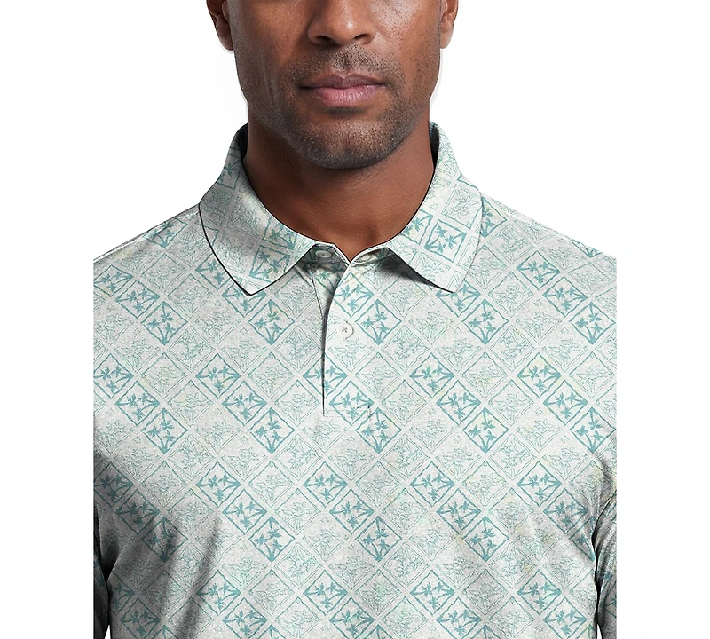 Pga Tour Men's Tropical Argyle Print Golf Polo