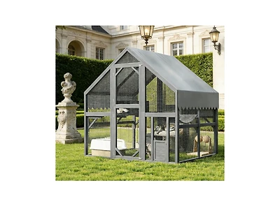 Zeus & Ruta Large Outdoor Cat Enclosure Wooden Shelter with Platforms Resting Box Bridge Waterproof Uv Proof Canopy