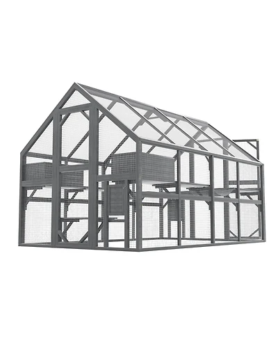 Zeus & Ruta Large Outdoor Cat Enclosure Wooden Shelter 7 Platforms 2 Resting Boxes Bridges Waterproof Uv Proof Canopy