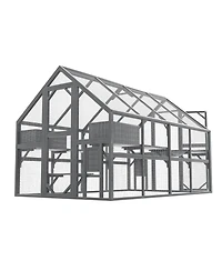 Zeus & Ruta Large Outdoor Cat Enclosure Wooden Shelter 7 Platforms 2 Resting Boxes Bridges Waterproof Uv Proof Canopy