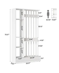 Tribesigns 71" Wall Room Divider with Shelves and Coat Hooks, Wood Freestanding Room Divider Bookcase for Home and Office Decorative