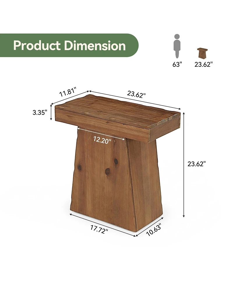 Tribesigns Solid End Table, 23.6" Wood Side Table with Trapezoid Base, Wooden Nightstand