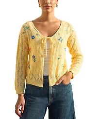 Yumi Women's Embroidered Pointelle Cardigan