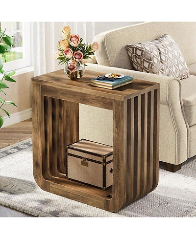 Tribesigns Side Table, Farmhouse Narrow End Table with Slatted Open Frame, Wooden Rustic Accent Sofa Side Table