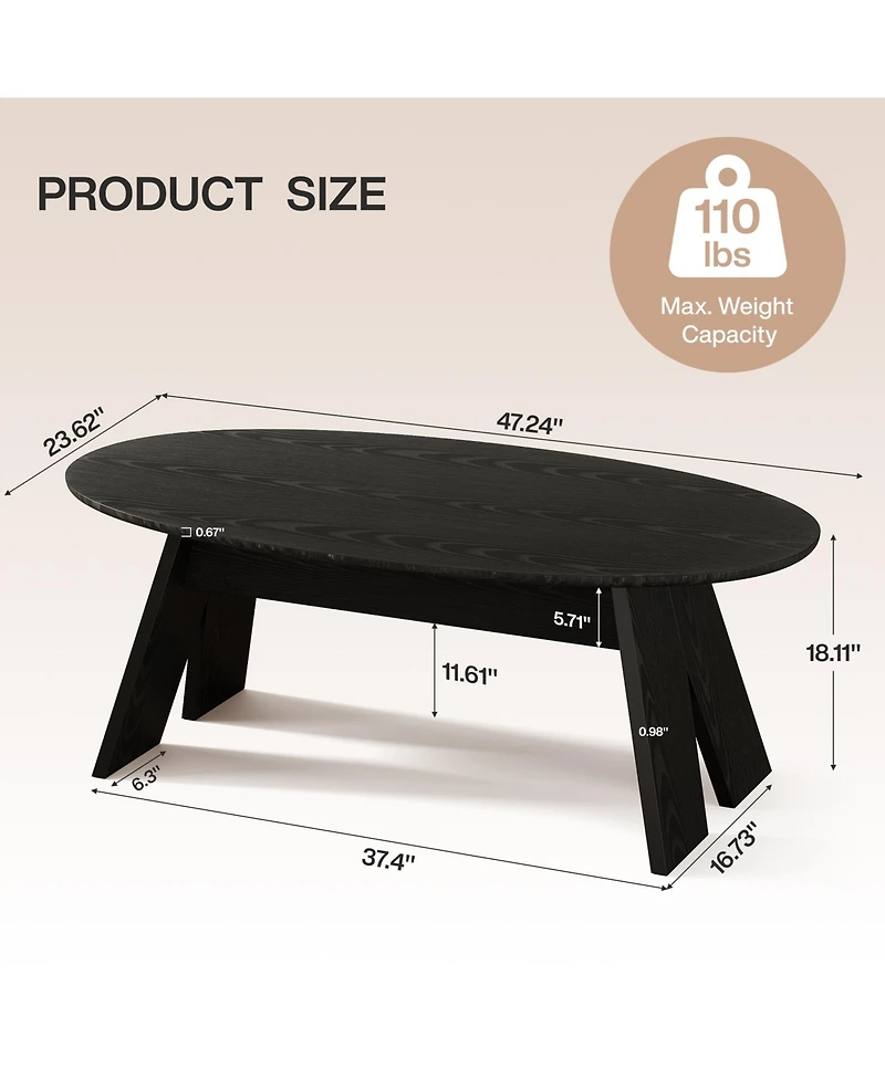 Tribesigns 47-Inch Oval Coffee Table, Modern Round Center Cocktail Table with Angled Legs