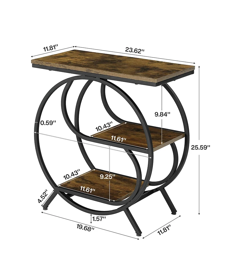 Tribesigns 3-Tier Industrial End Table Set of 2, Rustic Brown and Black Side Table for Living Room, Small Rectangle Nightstand