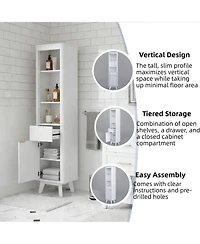 Busdays 68" Tall White Storage Cabinet with Drawer, Door and Adjustable Shelves