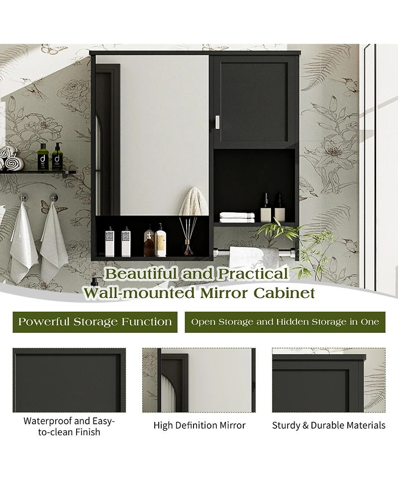 Busdays 29" x 28" Wall Mounted Bathroom Medicine Cabinet with Mirror and Towel Bar