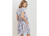 Hello Miz Maternity Floral Print Empire Waist Short Sleeve Knit Dress with Pockets
