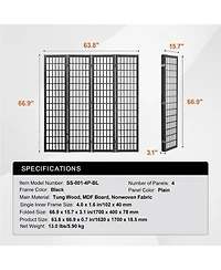 Sugift Room Divider, 4 Panel Japanese Folding Privacy Screen, Indoor Partition