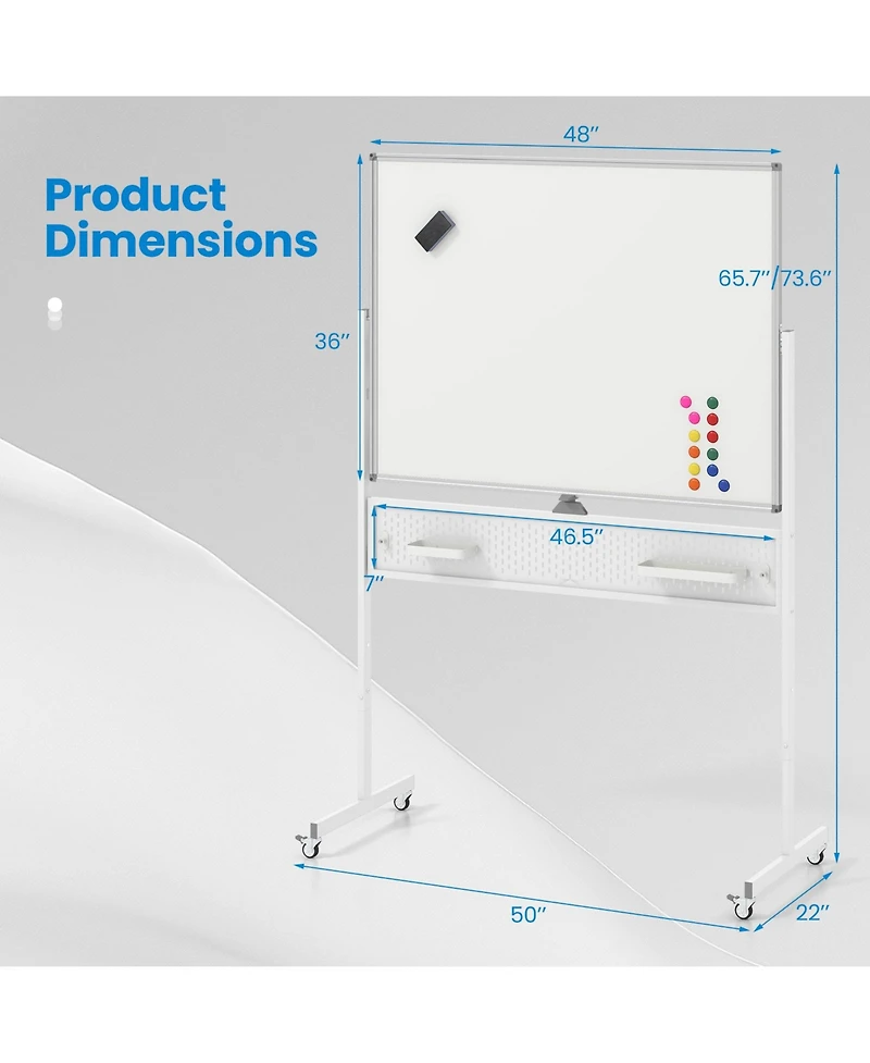 Sugift Adjustable Double Sided Magnetic Whiteboard with Pegboard