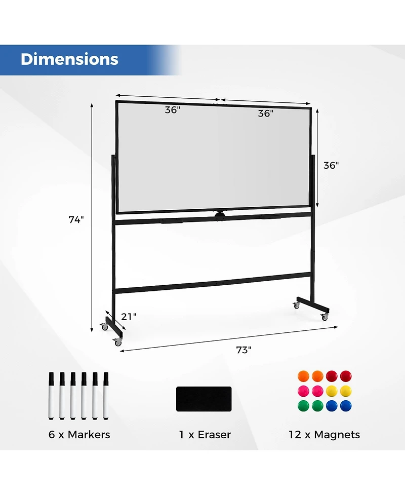 Sugift Rolling Double Sided Magnetic Whiteboard with Stand and Wheels