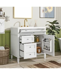 Busdays 36 Inch Bathroom Vanity with Top Sink Modern Storage Cabinet with 2 Drawers and a Tip Out Drawer Single Sink