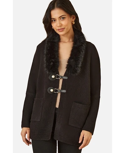 Yumi Women's Detachable Fur Collar Trim Cardigan