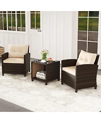 Sugift 3 Piece Patio Wicker Sofa Set with Storage Coffee Table
