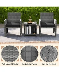 Sugift 3 Piece Patio Furniture Set with Cushions and Glass Coffee Table