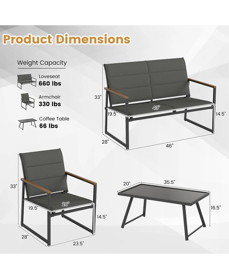 Sugift 4 Piece Outdoor Conversation Patio Furniture Set