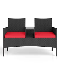 Sugift Patio Loveseat with Built In Table for Backyard or Porch