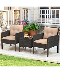 Sugift 3 Piece Patio Wicker Furniture Set with Cushions for Balcony