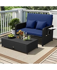 Sugift Pe Wicker Outdoor Daybed with Adjustable Backrest and Ottoman