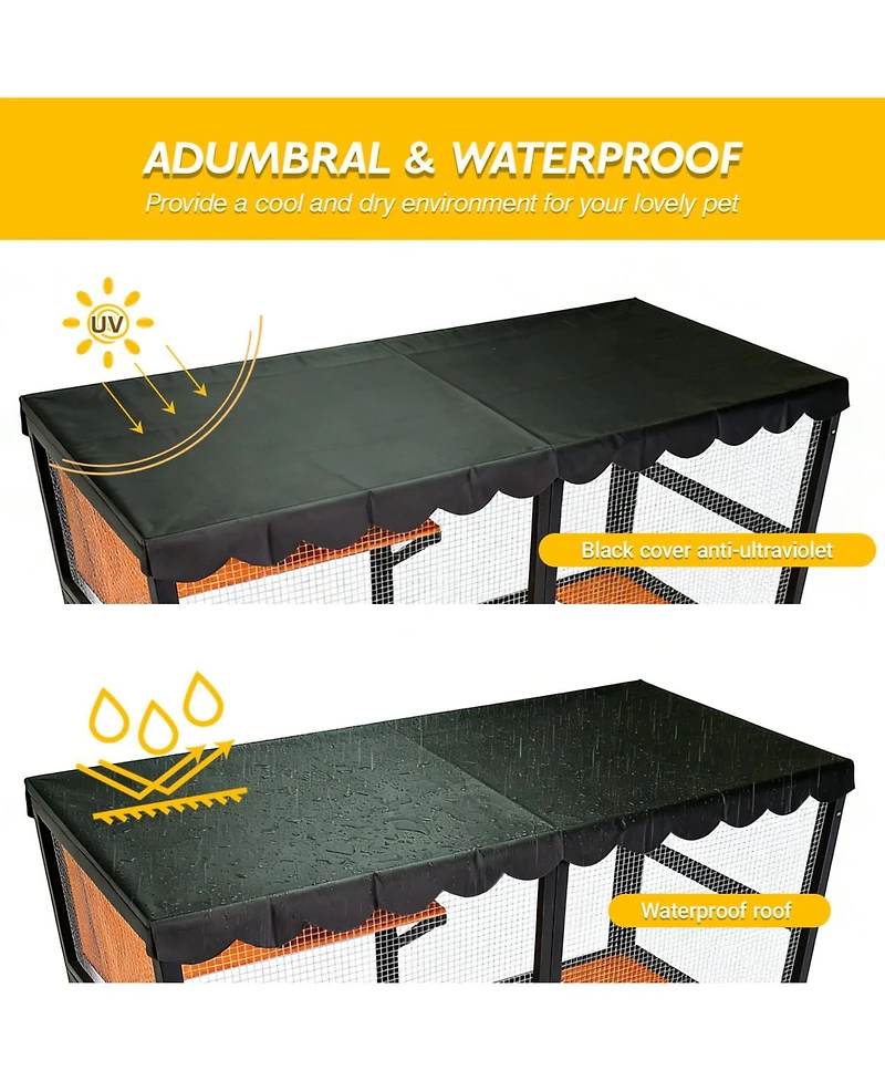 Zeus & Ruta 4 Tier Wooden Catio Outdoor Indoor Cat Enclosure Multi Cats Wp Cover Ramp