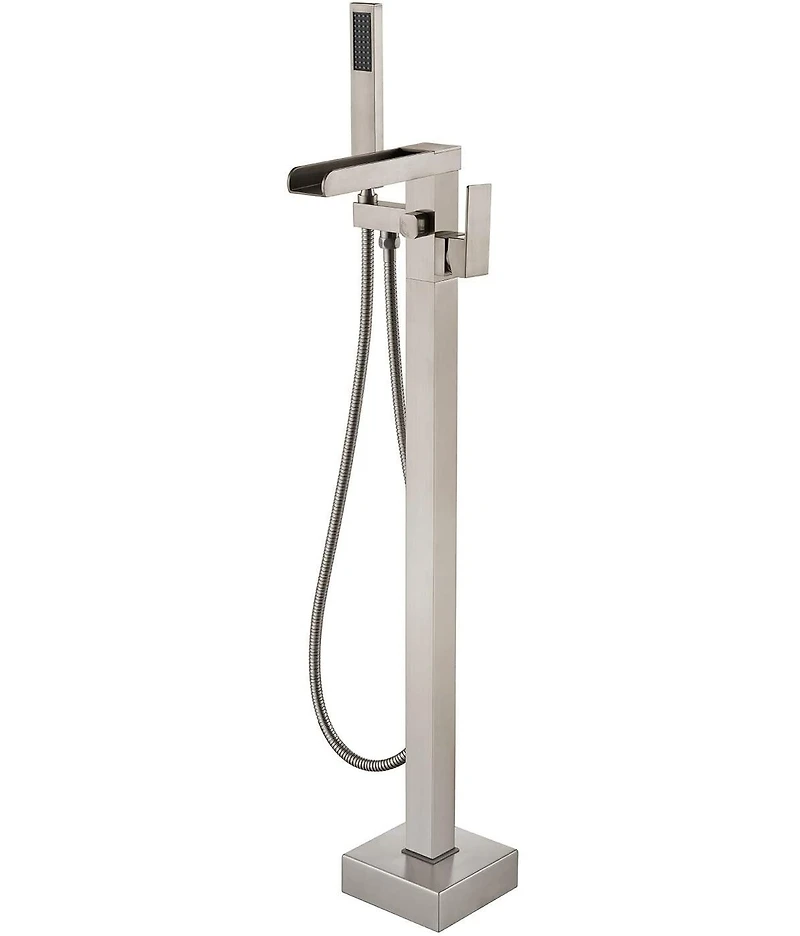 Busdays Bathroom Freestanding Waterfall Tub filler Brushed Nickel Floor Mount Faucet with Hand Shower