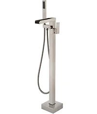 Busdays Bathroom Freestanding Waterfall Tub filler Brushed Nickel Floor Mount Faucet with Hand Shower